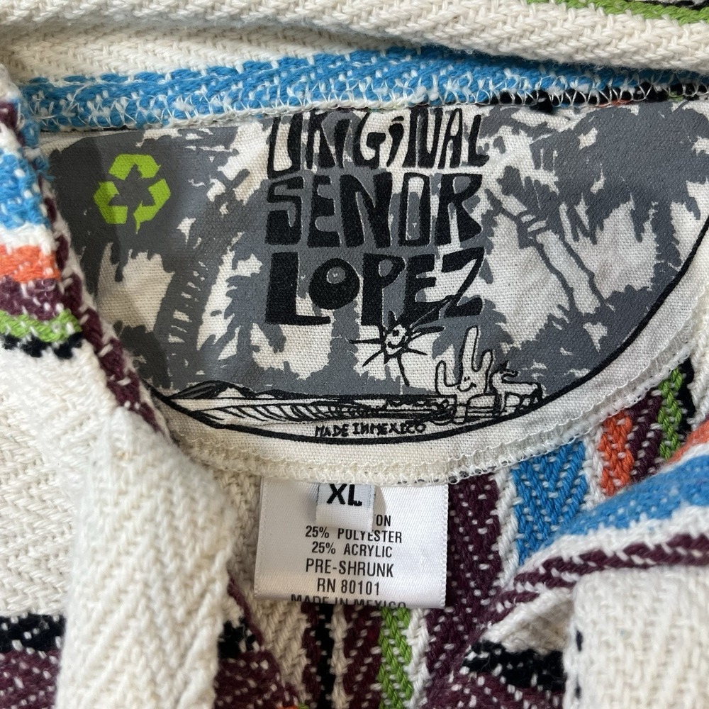 Vintage Original Senor Lopez Pullover Mexican Baja Hoodie XL Colorful Beachy Y2K - Picture 5 of 6